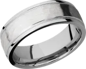 Cobalt chrome 7.5mm flat band with grooved edges and reverse milgrain detail