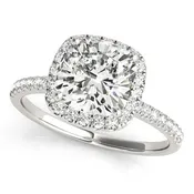 14K White Gold Cushion Diamond Halo Engagement Ring