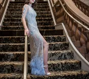 Exquisite Ice Blue Beaded Dress with Ostrich Feathers | Inna's Designs — InnasDesigns