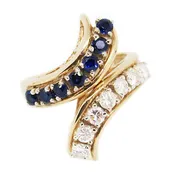 14 Karat Yellow Gold Ring with Diamonds and Sapphires
