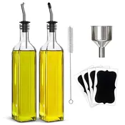 Cheer Collection 2 Pack Glass Olive Oil Dispenser Set 17oz with Funnel Brush Spouts and Labels