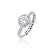 Rhodium 925 Silver Moissanite Floral Halo 9.2MM Engagement Ring