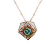 Opal geometric dome evil eye burst inlay necklace