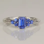 10K White Gold Lab Created Sapphire and Diamond Ring
