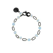aquamarine faceted nugget paperclip chain bracelet,<br>in blackened sterling + 18k yellow gold, <br>7.5 inch (adjustable)