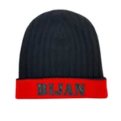 Bijan Red and Onyx Cashmere Reversible Beanie