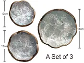 10, 12 &15cm Set Teakwood w/ White Abalone Shell Inlay Bowls