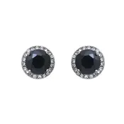 10mm SILVER CLEAR BLACK CUBIC ZIRCONIA CZ EARRINGS ( 21499 JT )