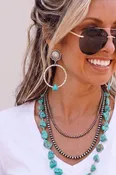 Big Boho Concho Turquoise Silver Hoop Earrings
