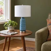 Blue Checkered Glass Table Lamp 29"