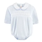 All Light Blue Smocked Pima Collared Bubble