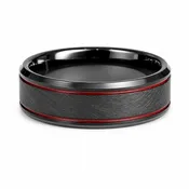 Black Tungsten Carbide Band with Crimson Grooves