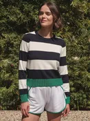 Block Stripe Crewneck Sweater in New Navy/Jade