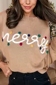 Beige Knit Embroidered 'Merry' Christmas Sweater