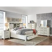 6-Piece Solid Pine Wood Storage Bedroom Set with USB Charging Station, Distressed Finish