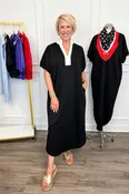 At The End Of The Day Black With Cream Lining Midi Dress by Entro