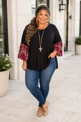 100 CP {Crimson Touch} Black Red Print Sleeve Detail Top EXTENDED PLUS SIZE 3X 4X 5X