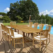 11 Piece Teak Wood Orleans Table/Chair Set With Cushions