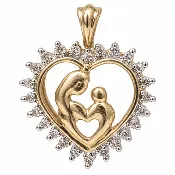 10K White Gold Diamond Mother & Child Heart Pendant