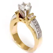 14k 2 Tone Engagement Ring with Round, Princess Cut Diamond Side Stones