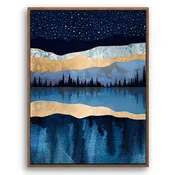A Night in The Forest - Nordic Scandinavia Abstract Color Wall Art on Wood Stretched Canvas with Frame for Vintage Home Decor