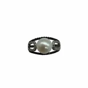 10K White Gold 1/2CTW Black and White Diamond Pearl Split Ring