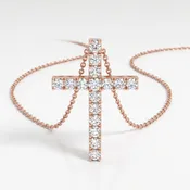 14K Rose Gold Diamond Cross Pendant with 18" Chain - 0.63ctw