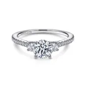 14K White Gold Round Three Stone Diamond Engagement Ring