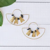 Brass and Onyx Hoop Earrings