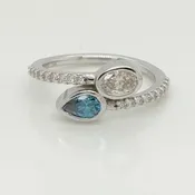 14K Blue & White Diamond Bypass Ring