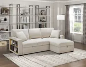 9630BE*22LRC Sectional with Right Chaise, Pull-out Bed, Hidden Storage and Shelves, Charging Ports. By Homelegance
