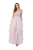 Abby Paris 90325 Size 0 Lilac A Line Sheer Corset Glitter Tulle Prom Dress Layered Skirt Formal Gown