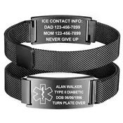 Engravable Adjustable Stainless Steel Mesh Strap Medical ID Alert Bracelets With Magnetic Closure