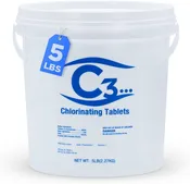 C3 5 lb 3-Inch Stabilized Chlorine Tablets – Slow-Dissolving Individually Wrapped Pool Chlorine Tabs for Above Ground &amp; Inground Swimming Pools, 5-Pound Bucket