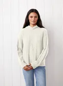 Cable Knit Hood Sweater in Cream
