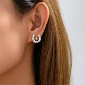 Pave Crystal Horseshoe Star Stud Earrings