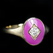 10K Yellow Gold 0.18 Carat Diamond and Enamel Signet Ring