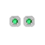 10Kt White Gold Diamond 1/10Ctw & Created-Emerald 1/2Ctw Earring