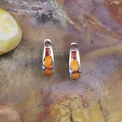#34562 Supersmith / David Rosales Narrow Desert Fire Red &amp;amp; Orange Spiny Oyster Inlay &amp;amp; Sterling Silver Hinged Hoop Earrings