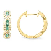 14kt Yellow Gold Emerald and Diamond Hoop Earrings