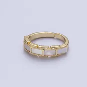24K Gold Filled Shell Baguette Bar Stacking Adjustable Ring | S-369