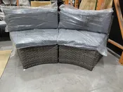 2 Pieces Wicker Grey Outdoor Half-Moon Curved Sectional Sofa Set with Grey Cushions