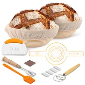 Cheer Collection 2-Piece Bread Proofing Basket Set – Premium Round Rattan Sourdough Banneton Kit with Essential Baking Tools