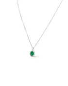 14KT WHITE GOLD EMERALD & DIAMOND PENDANT