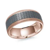 14K Gold with Tantalum Diamond Engraved Insert Ring - 8mm - Single Step Edge