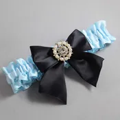 Alice Blue and Black Satin Wedding Garter / Blue and Black Wedding Garters / Adelle # (305-305-123)-01-B01-M14