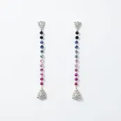 14k White Gold Chain Drop Earrings with Sapphires Rubies and Diamonds — Cortes