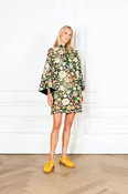 Black Botanical Mesh Mini Caftan