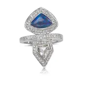 Deco Inspired Black Opal &amp; Kite Shaped Diamond Ring