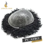 LYRICAL HAIR Afro Toupee for Black Men Full Injected PU Curly Hair Unit For American African Men